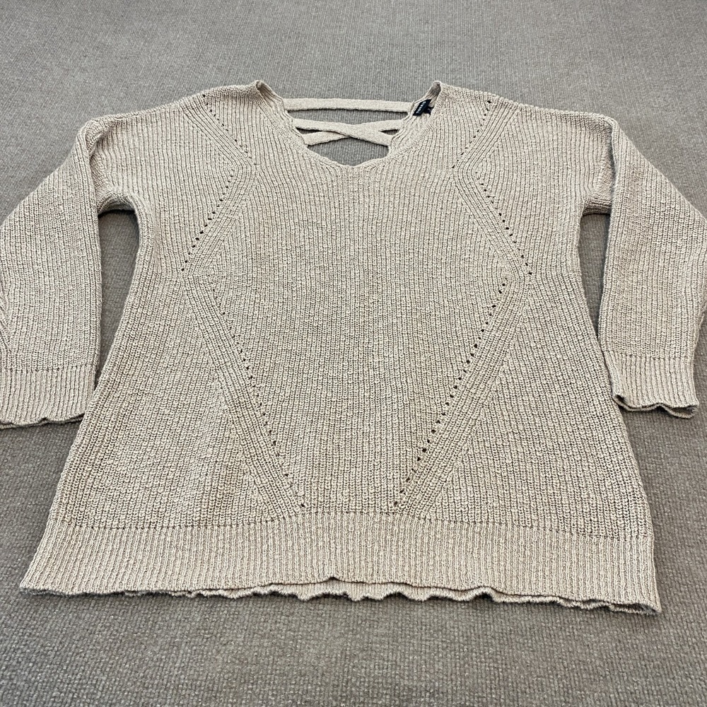 Torrid Sweater Womens 2 Beige Open Knit V Neck Strap Pullover Boho Plus Size